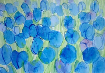 Blue Tulips   2017   Acrylic on paper   29.5 x 20.5 cm   SGD600